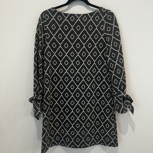 LOFT Dress Womens Size S Gray White Diamond Tie Cuff Sleeve Shift Mini Office - Picture 5 of 7